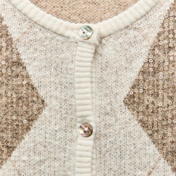 ‼️PRICE FIRM‼️NWT ZARA ARGYLE SEQUIN KNIT CARDIGAN - Picture 5 of 10